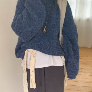 韓國東大門正品 冬天暖暖 羊毛 泡泡袖 寬鬆 慵懶舒適 針織 上衣 毛衣