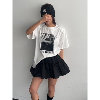 韓國東大門正品 百搭 紐約 美式洋氣 開衩 寬鬆 短袖 長版 上衣 短T T恤