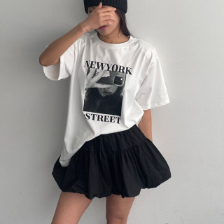 韓國東大門正品 百搭 紐約 美式洋氣 開衩 寬鬆 短袖 長版 上衣 短T T恤