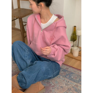 韓國東大門正品 秋冬純棉舒適 內襯刷絨刷毛 拉鍊百搭素色 保暖 連帽上衣 帽T